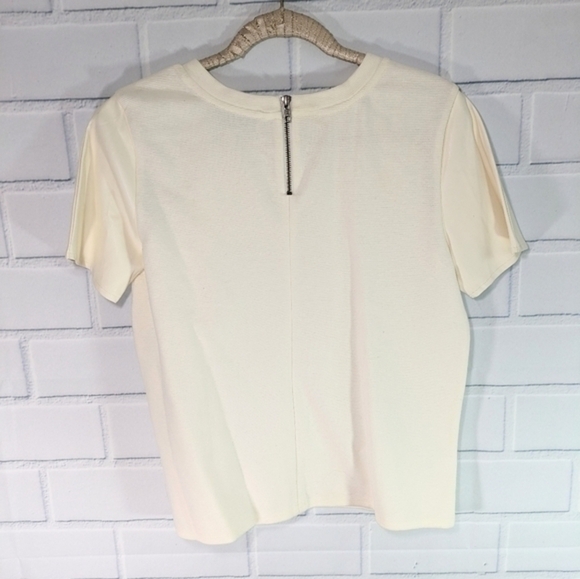 LOFT Cream Thick Textured Knit Top Leather Sleeves - Picture 2 of 5